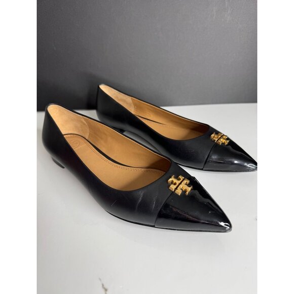Tory Burch Everly Pointed Toe Flat Leather Shoes Black Size 6.5 New - Picture 2 of 8